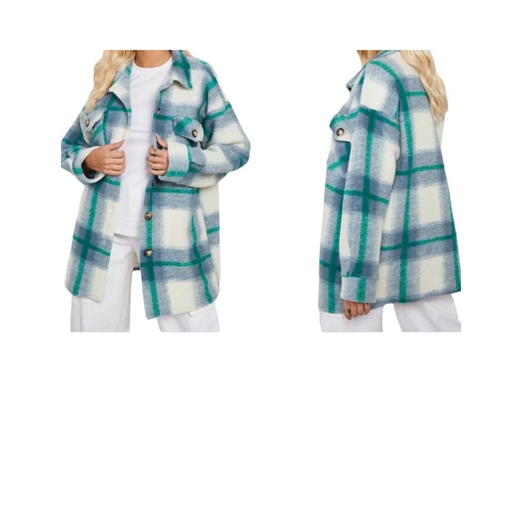 Boohoo Women Denim Blue Oversized Flannel Shacket Size 4 Nwt